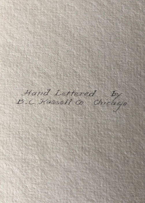 Hand Lettered by B.C. Kassell Co Chicago